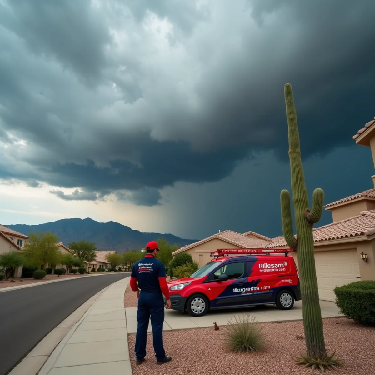 Monsoon storm clouds over a Phoenix neighborhood with a home in the foreground