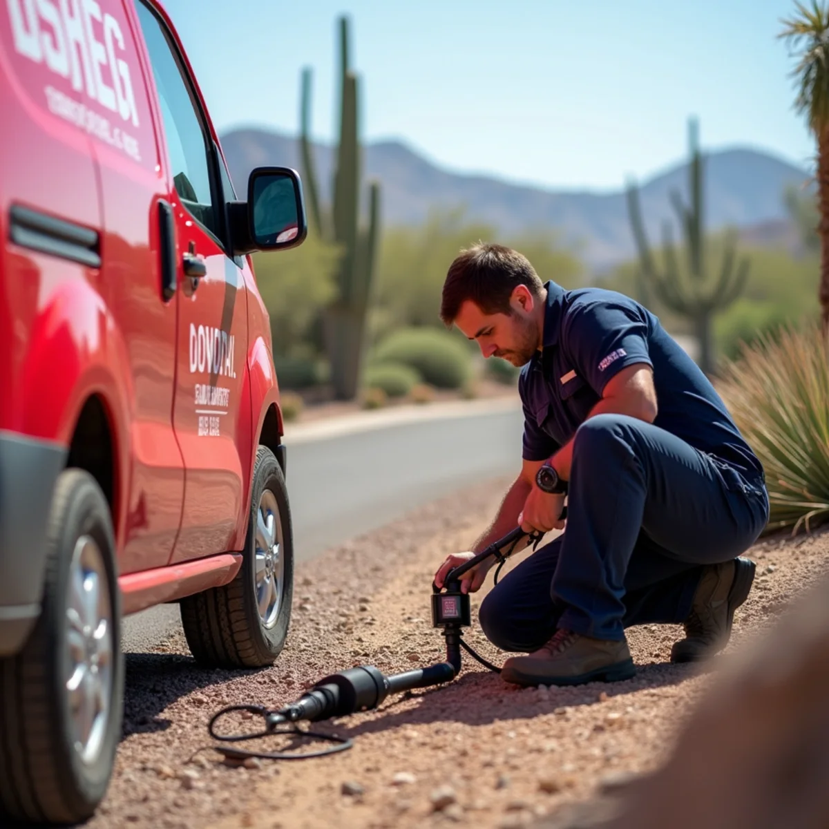 Plumber running a camera inspection to find the cause of a recurring drain clog in Phoenix