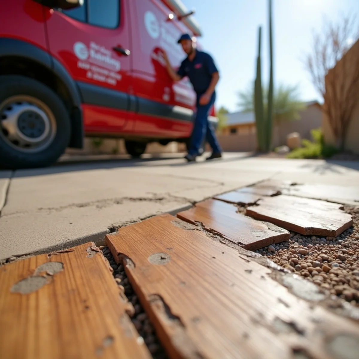 Warped and lifting wood flooring over a slab leak in a Phoenix home
