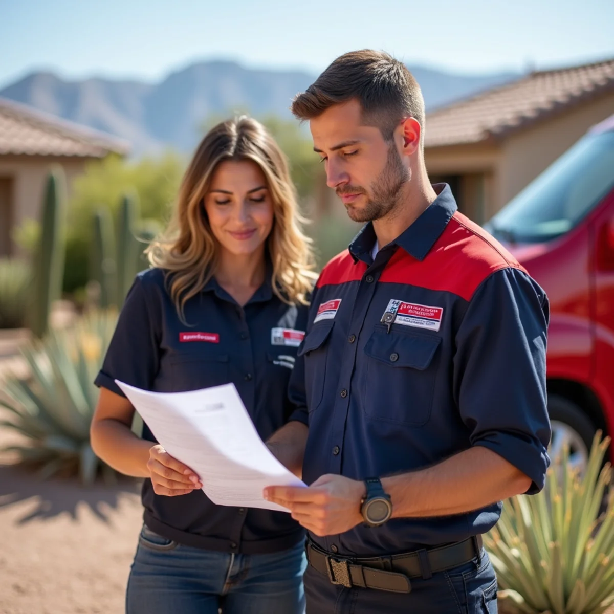 Homeowner reviewing an insurance policy after a slab leak in an Arizona home