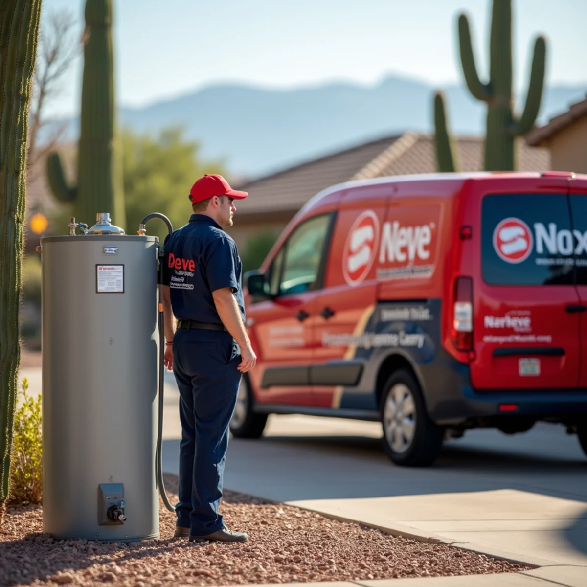 Tankless water heater beside a traditional tank water heater for comparison