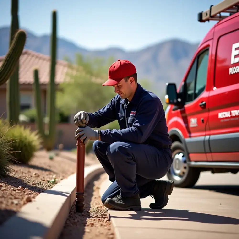 Red Eagle plumber clearing a kitchen drain line in a Phoenix home