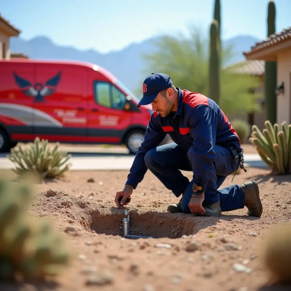 Red Eagle technician locating a slab leak under a Phoenix home foundation